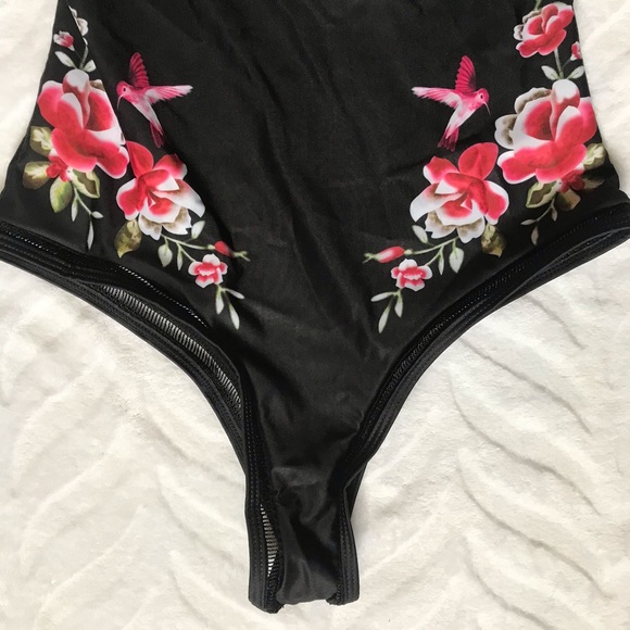 Black Floral One-Piece Swimsuit Cheeky Sm - Picture 6 of 10
